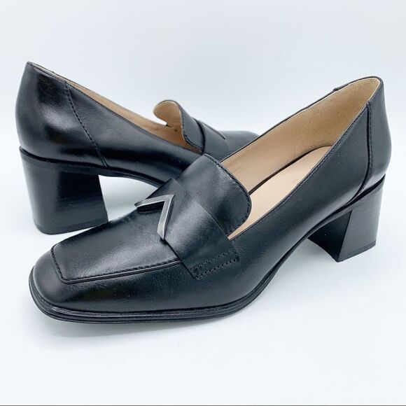 27 EDIT Tayla‎ Loafers Black with Brushed Nickel Accent Chunky Heel - Picture 1 of 13